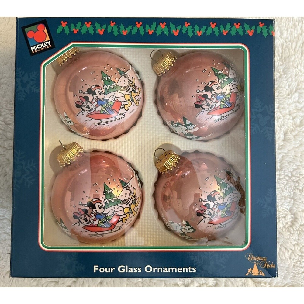 Mickey Unlimited Christmas By Krebs Disney PINK Glass Ball Ornaments
